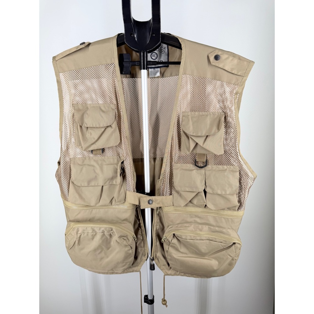 Rigo Brand Mens‎ XL Utility Fishing Vest Tan Mesh Multi Pocket Gorpcore Outdoor